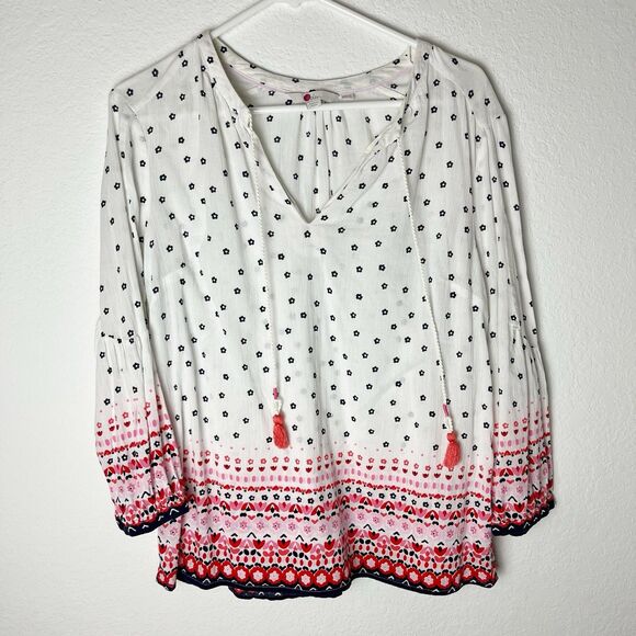 Boden Tops - Boden White Printed Floral Blouse Tassels Boho Sz 10 248